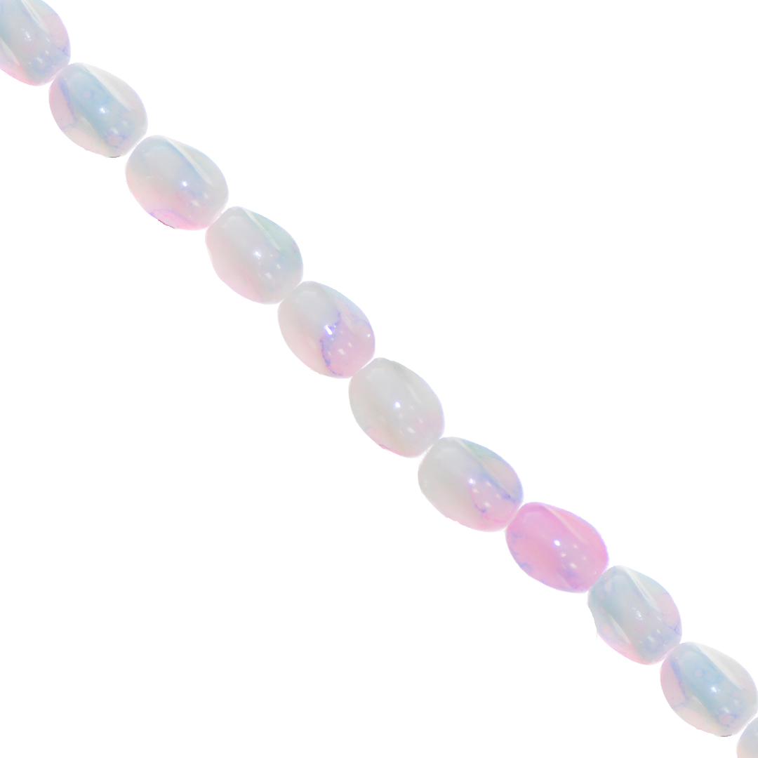 Glass Beads, Twisted Oval, Splatter Paint, 11mm x 8mm, Approx 65 pcs per strand, Available in Multiple Colours