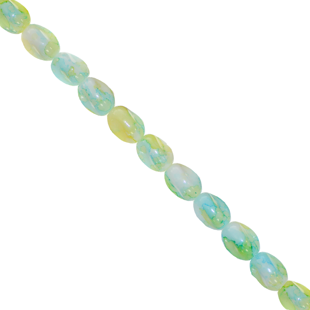 Glass Beads, Twisted Oval, Splatter Paint, 11mm x 8mm, Approx 65 pcs per strand, Available in Multiple Colours