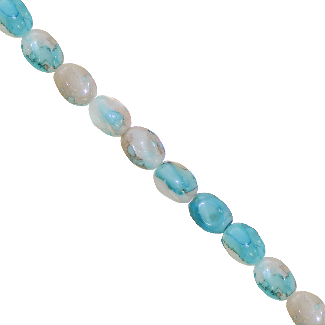 Glass Beads, Twisted Oval, Splatter Paint, 11mm x 8mm, Approx 65 pcs per strand, Available in Multiple Colours