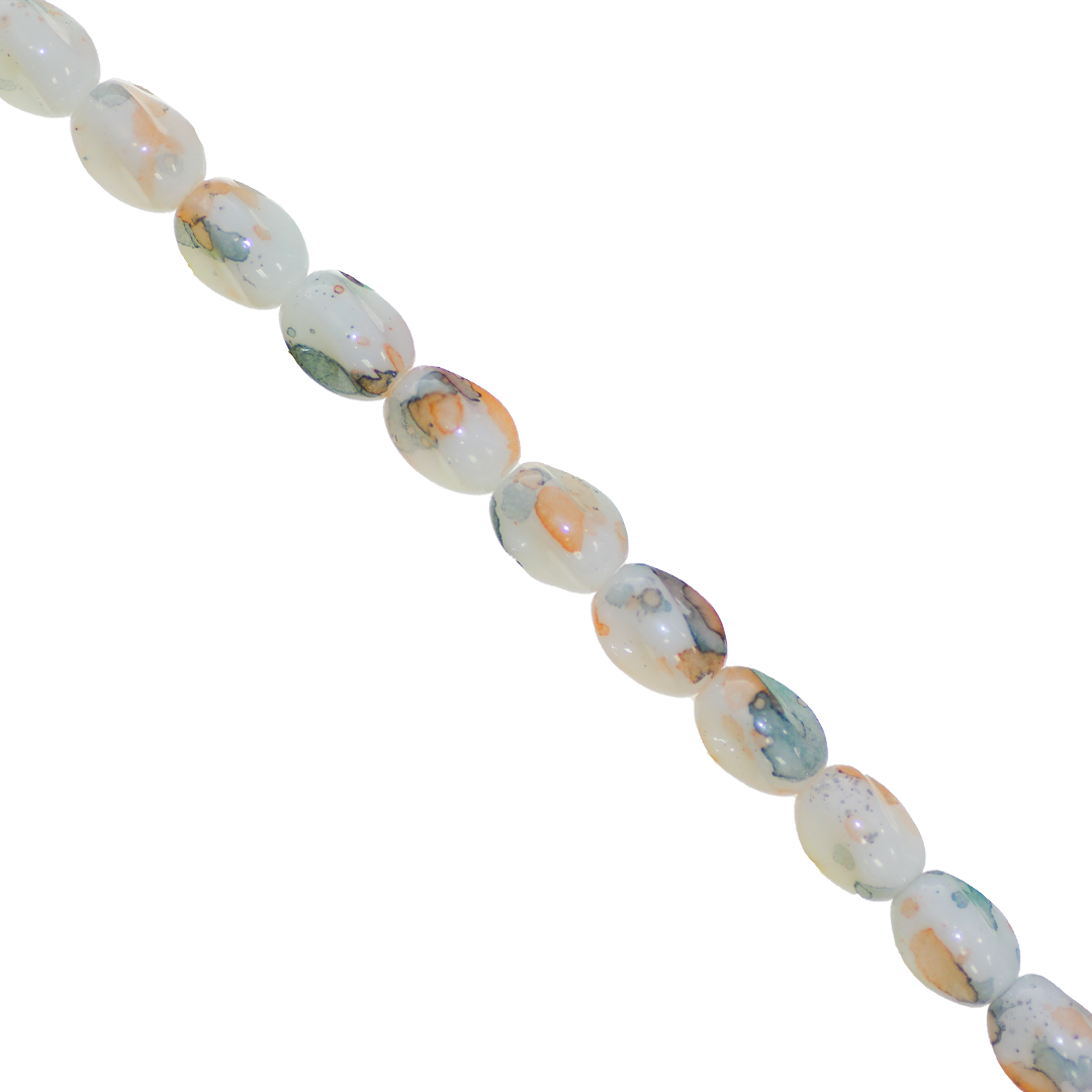 Glass Beads, Twisted Oval, Splatter Paint, 11mm x 8mm, Approx 65 pcs per strand, Available in Multiple Colours