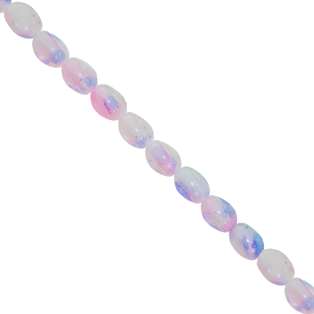 Glass Beads, Twisted Oval, Splatter Paint, 11mm x 8mm, Approx 65 pcs per strand, Available in Multiple Colours