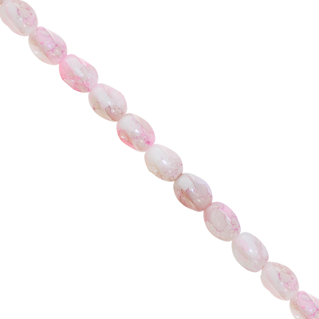 Glass Beads, Twisted Oval, Splatter Paint, 11mm x 8mm, Approx 65 pcs per strand, Available in Multiple Colours