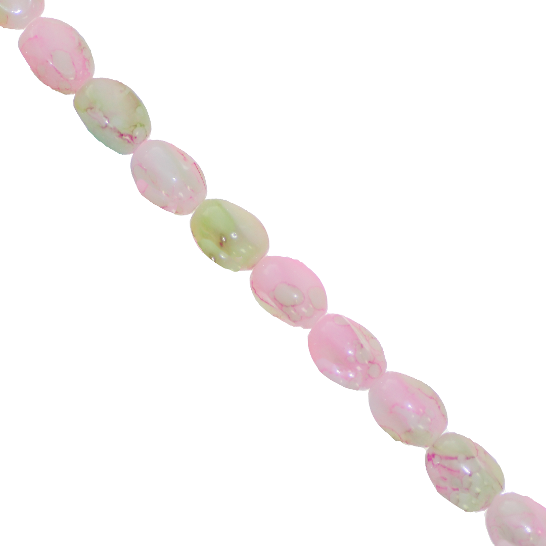 Glass Beads, Twisted Oval, Splatter Paint, 11mm x 8mm, Approx 65 pcs per strand, Available in Multiple Colours