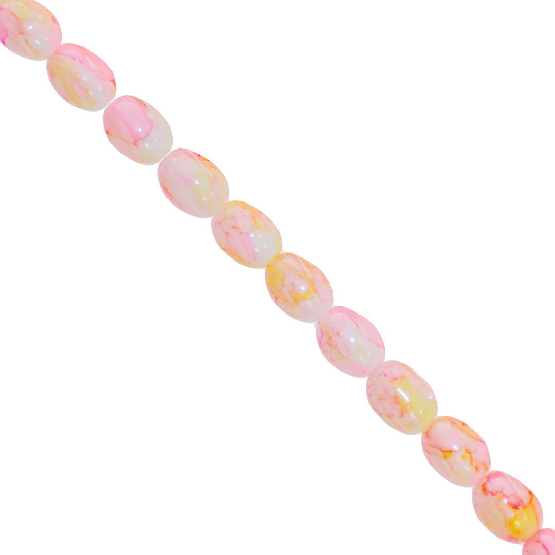 Glass Beads, Twisted Oval, Splatter Paint, 11mm x 8mm, Approx 65 pcs per strand, Available in Multiple Colours