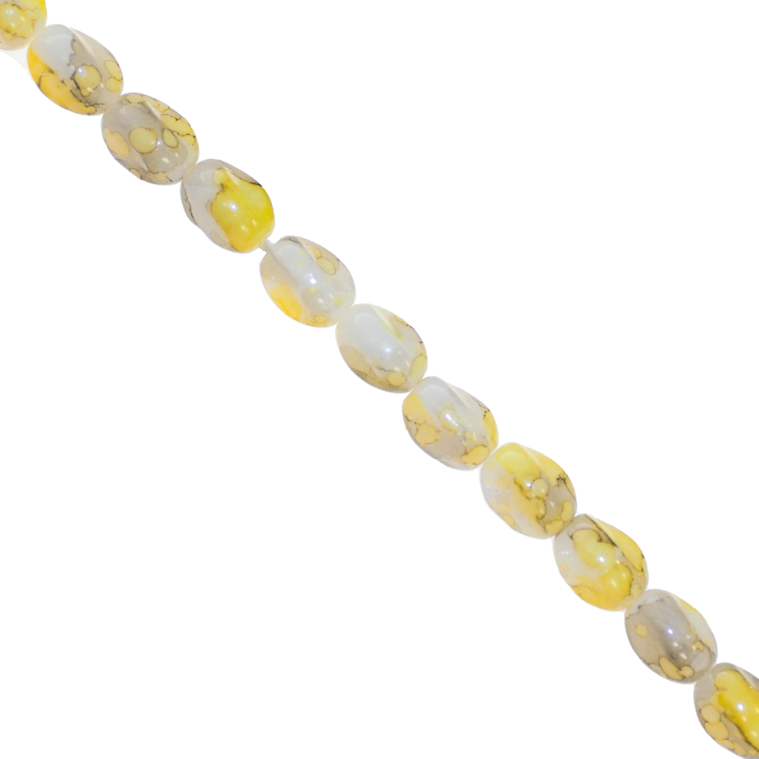 Glass Beads, Twisted Oval, Splatter Paint, 11mm x 8mm, Approx 65 pcs per strand, Available in Multiple Colours