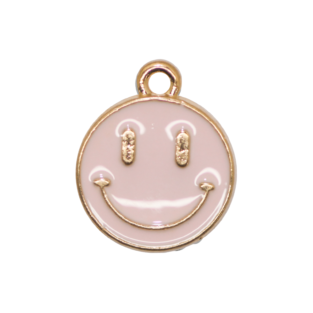 Charm, Smiley, Enameled, Pink, Gold, Alloy, 14.5mm x 12mm x 1.5mm, Sold Per pkg of 10