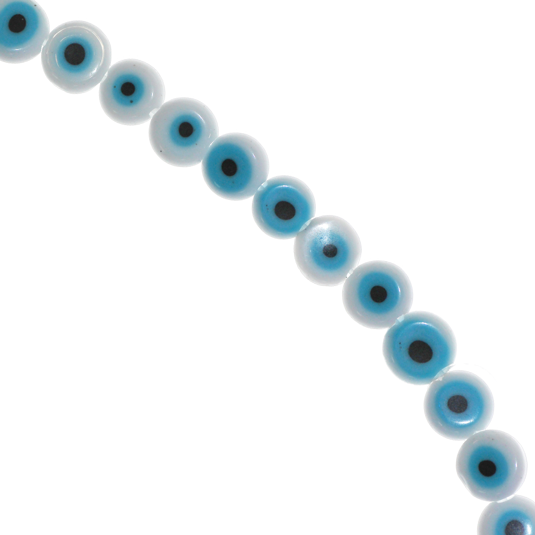 Glass Beads, Flat Evil Eye, Available in Multiple Colours and Sizes