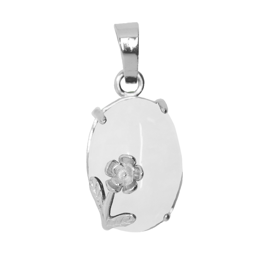 Gemstone Pendant, Oval, Silver, Alloy, 22mm x 13mm, Available in Multiple Gemstones, 1 pc