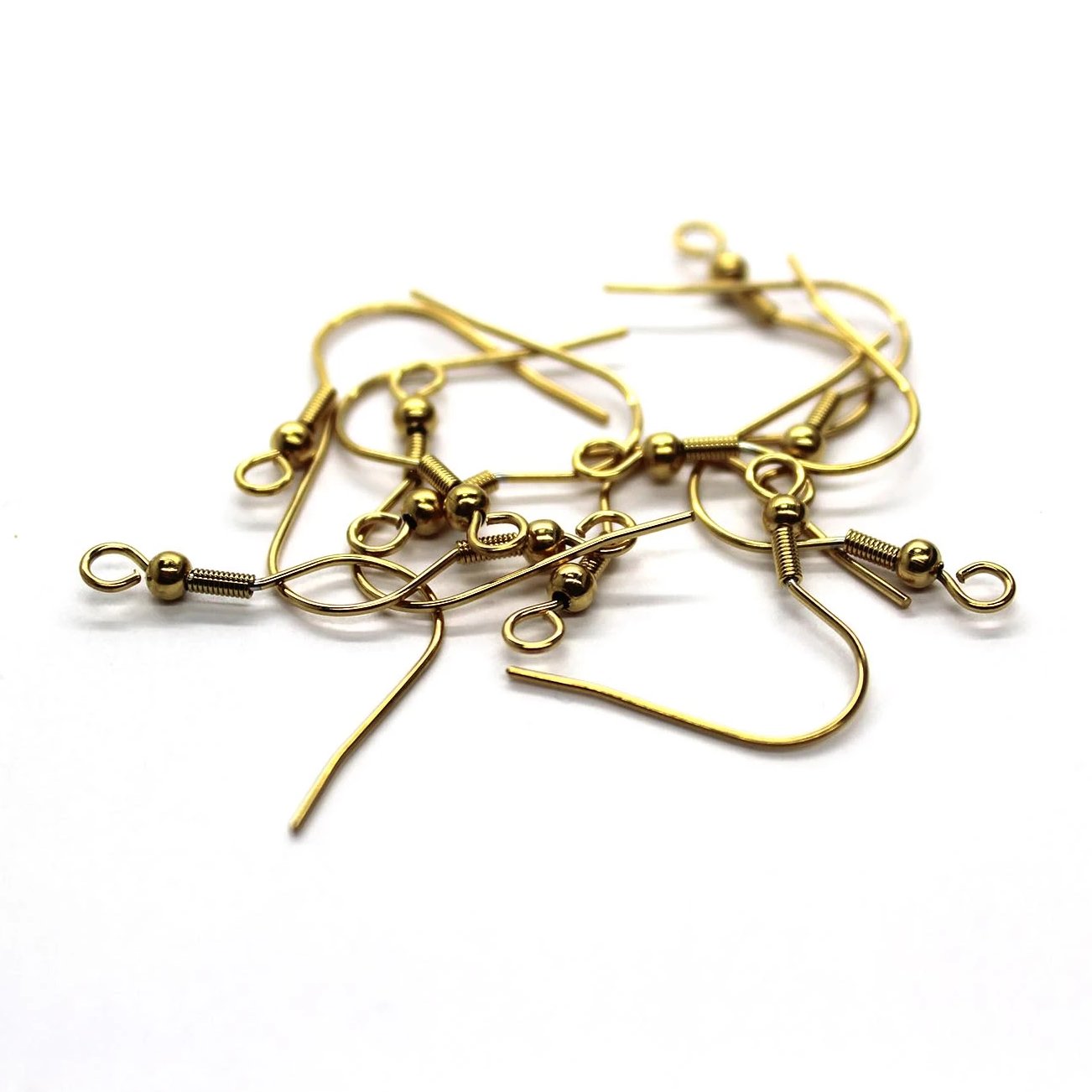 Earrings, Gold-Plated, Stainless Steel, Shepherd Hook with Ball, 19mm x 11mm, Sold Per pkg of 4 pairs