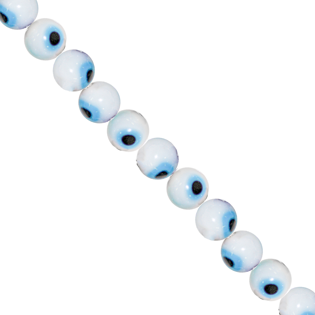 Glass Beads, White Evil Eye, 4mm, Approx 95 pcs per strand
