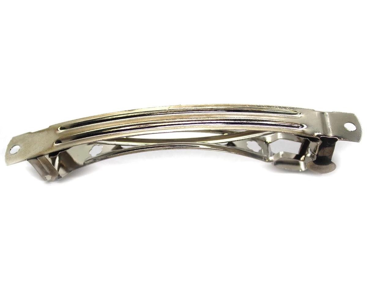 Hair French Barrette, Silver Alloy, 96mm X 11mm, 6pcs