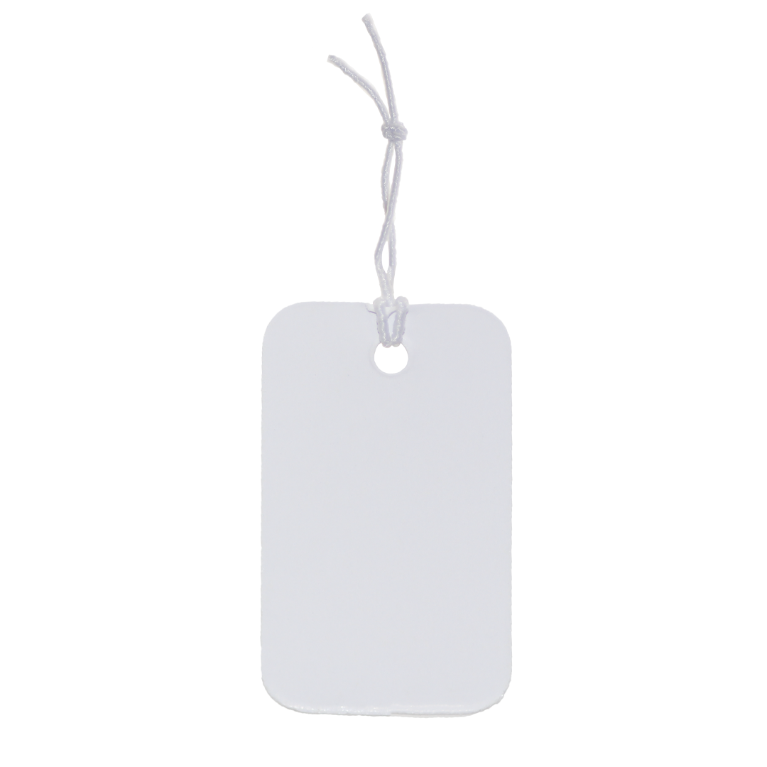 Tools, Tie-On Elastic String Price Tags, Rectangle, White, Paper, 25mm x 15mm x 0.3mm, Sold Per pkg of Approx 100