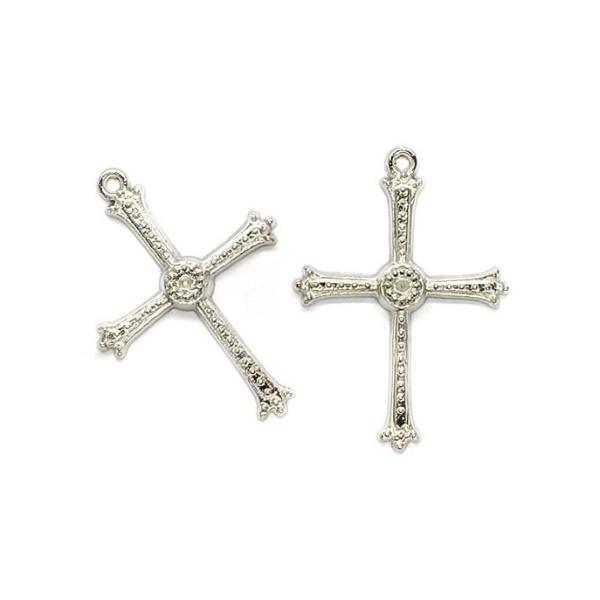 Charms, Dotted Cross, Silver, Alloy, 35mm X 25mm, Sold Per pkg of 6