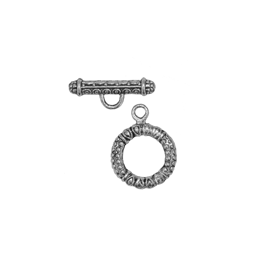 Clasp, Tibetan Toggle, Antique Silver, Alloy, 22mm x 17mm (Ring), 22mm x 7.5mm (Bar), Sold Per pkg of 8 sets