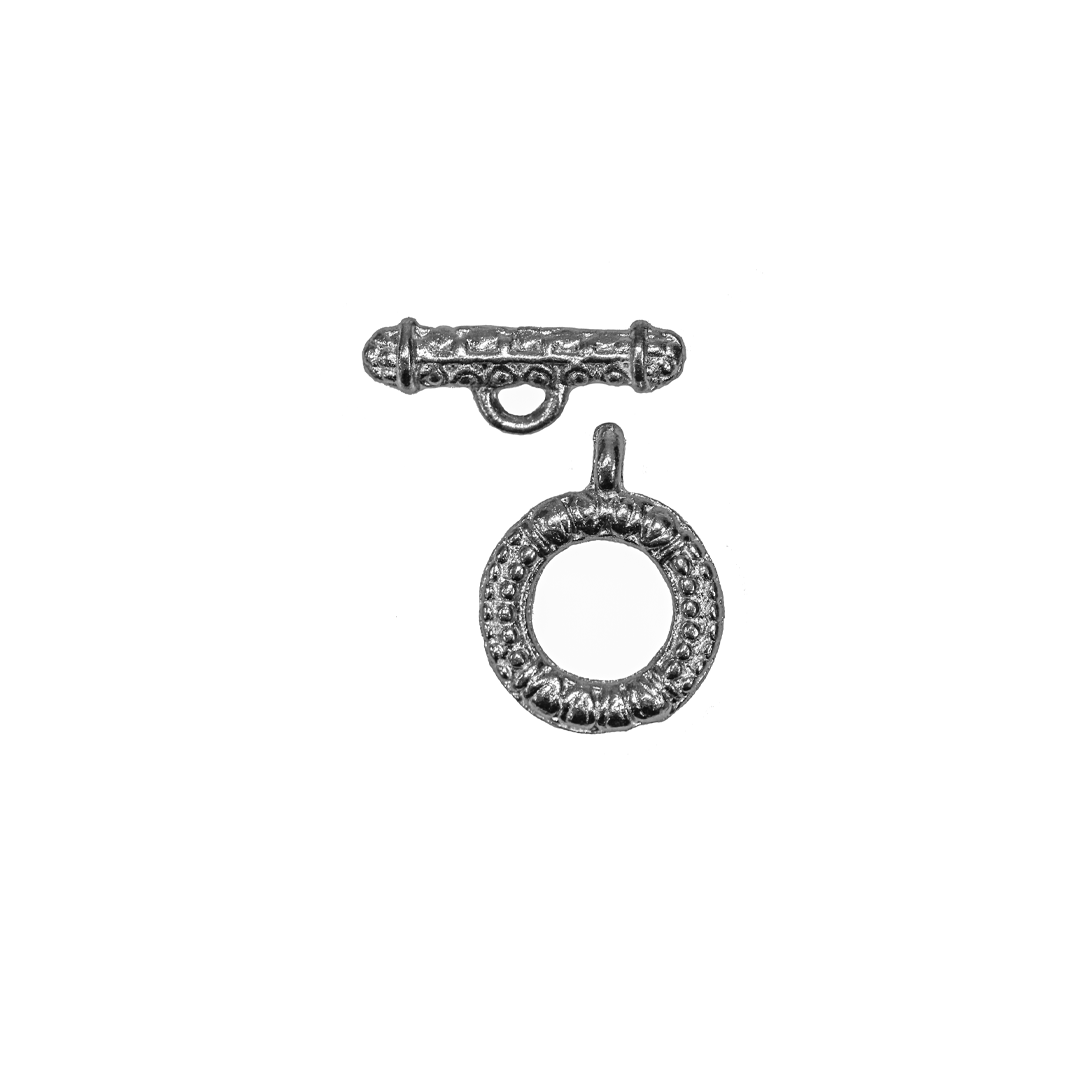 Clasp, Tibetan Toggle, Silver, Alloy, 23mm x 18mm (Ring), 23.5mm x 8.5mm (Bar), Sold Per pkg of 8 sets