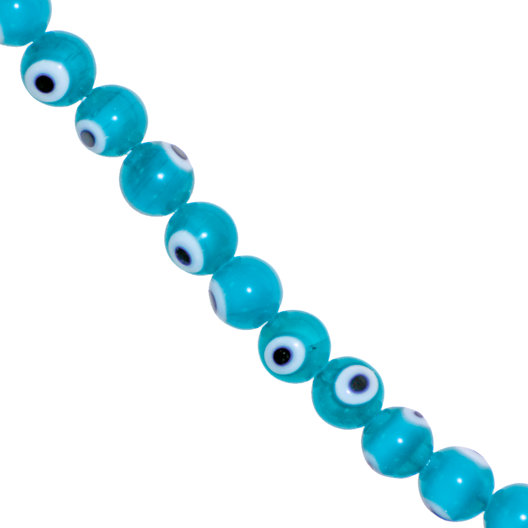Glass Beads, Aqua Blue Evil Eye, 8mm, Approx 45+ pcs per strand