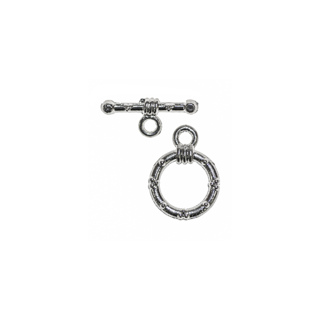 Clasp, O Toggle, Silver, Alloy, 19.4mm x 14.5mm (Ring), 20mm x 8mm (Bar) - 4 sets