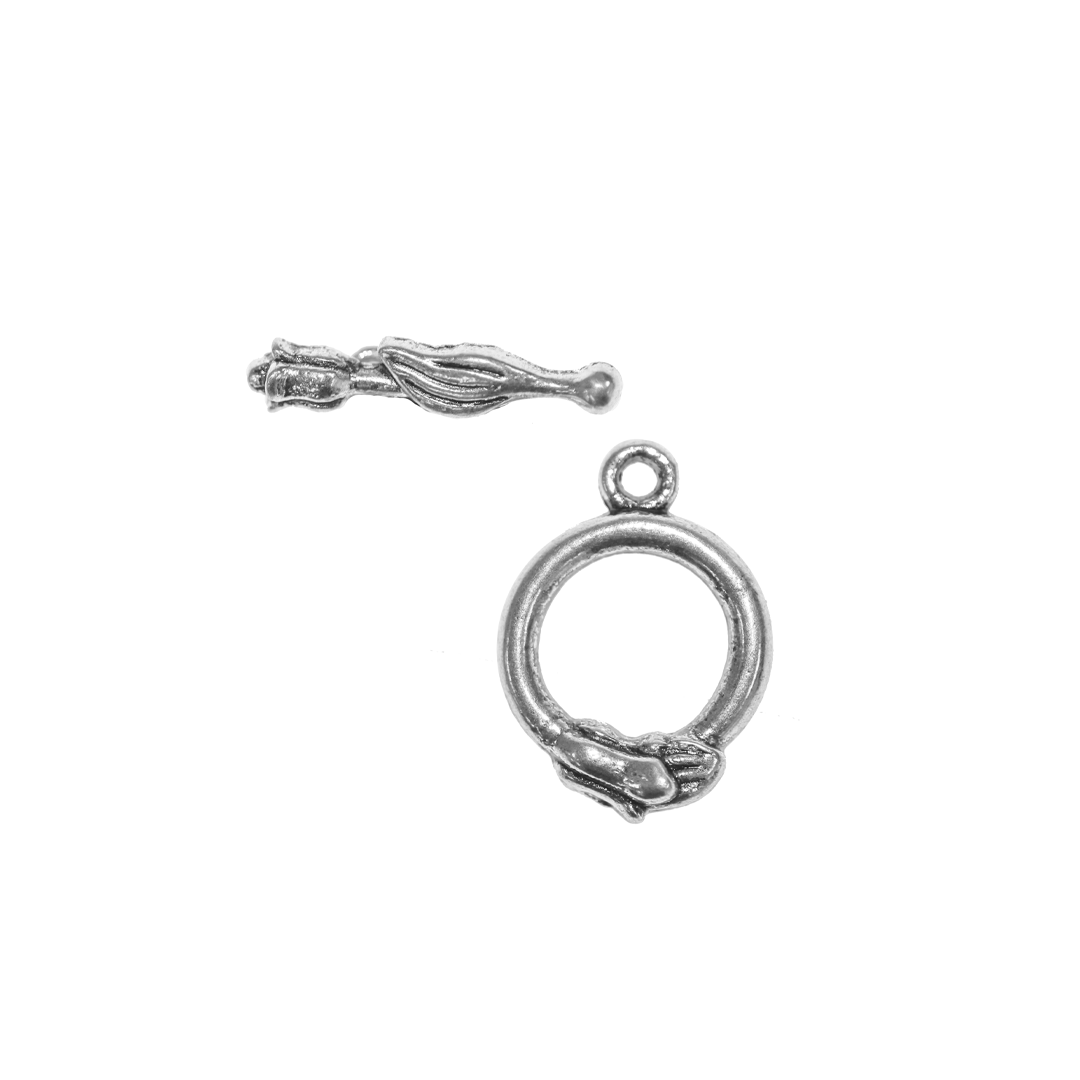 Clasp, Tulip Flower Toggle, Silver, Alloy, 19.5mm x 14mm (Ring), 24mm x 5mm (Bar) - 6 sets