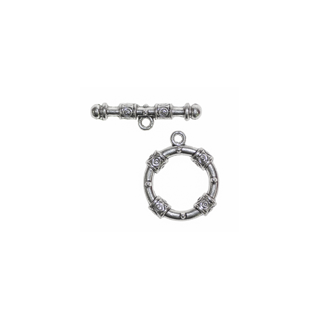 Clasp, Round Toggle, Silver, Alloy, 22mm x 18.5mm (Ring), 27mm x 6.5mm (Bar), Sold Per pkg of 2 sets