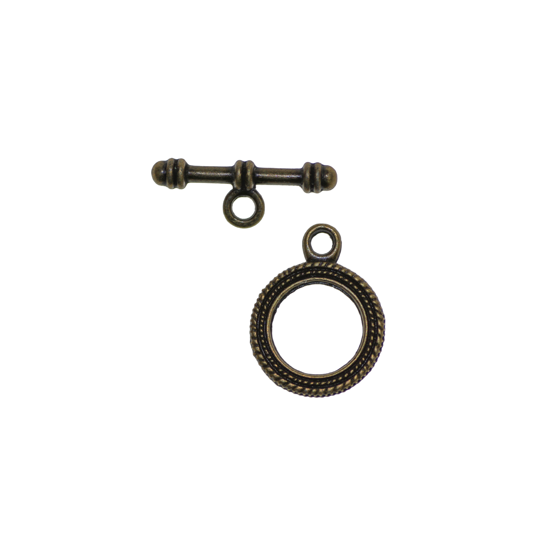 Clasp, Round Toggle, Brass, Alloy, 22.5mm x 17.5mm (Ring), 24mm x 9mm (Bar), Sold Per pkg of 4 sets