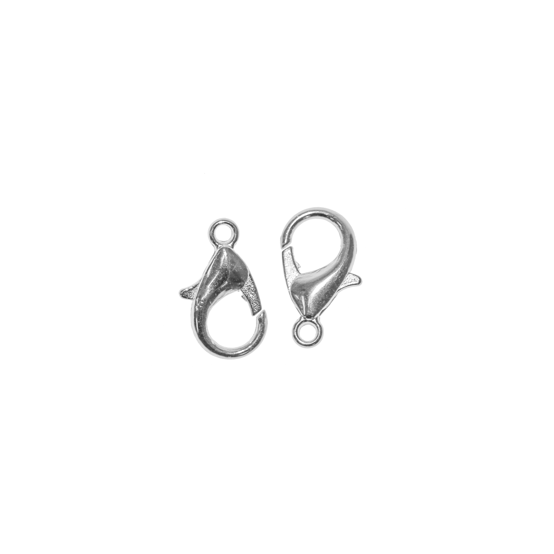 Clasp, Lobster, Bright Silver, Alloy, 21mm x 11mm, Sold Per pkg of 10