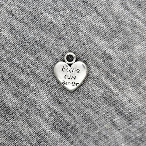 Charms, Heart w/ Writing, Silver, 14mm X 12mm, Sold Per pkg of 6