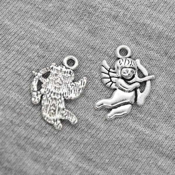 Charms,Baby Cupid, Silver, 22mm X 16mm, Sold Per pkg of 8