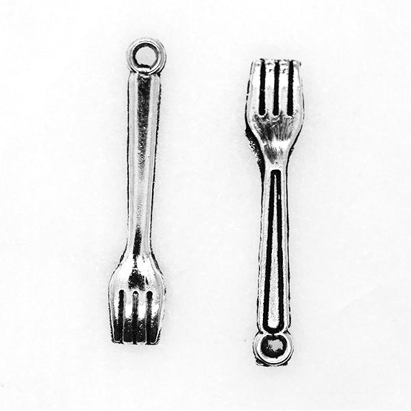 Charms, Forks, Silver, Alloy, 25mm X 5mm, Sold Per pkg of 10