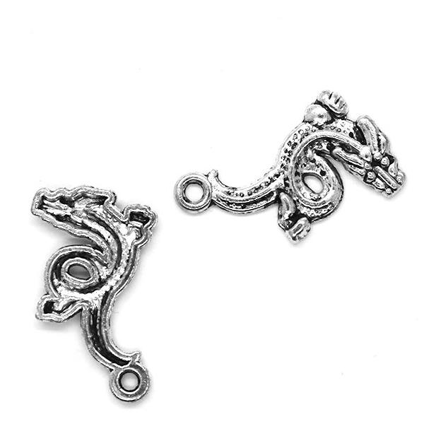 Charms, Long Dragon, Silver, Alloy, 27mm X 14mm, Sold Per pkg of 4