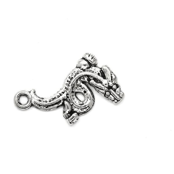 Charms, Long Dragon, Silver, Alloy, 27mm X 14mm, Sold Per pkg of 4