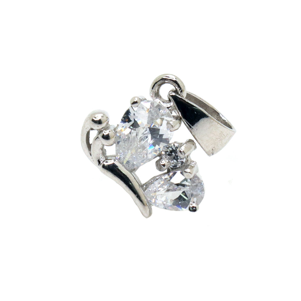 Bail, Flying Butterfly with Cubic Zirconia, Sterling Silver, 15mm X 11mm - 1pc