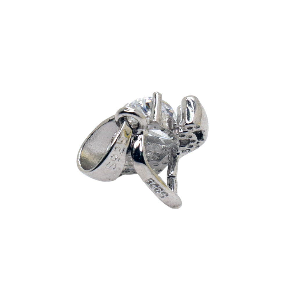 Bail, Flying Butterfly with Cubic Zirconia, Sterling Silver, 15mm X 11mm - 1pc