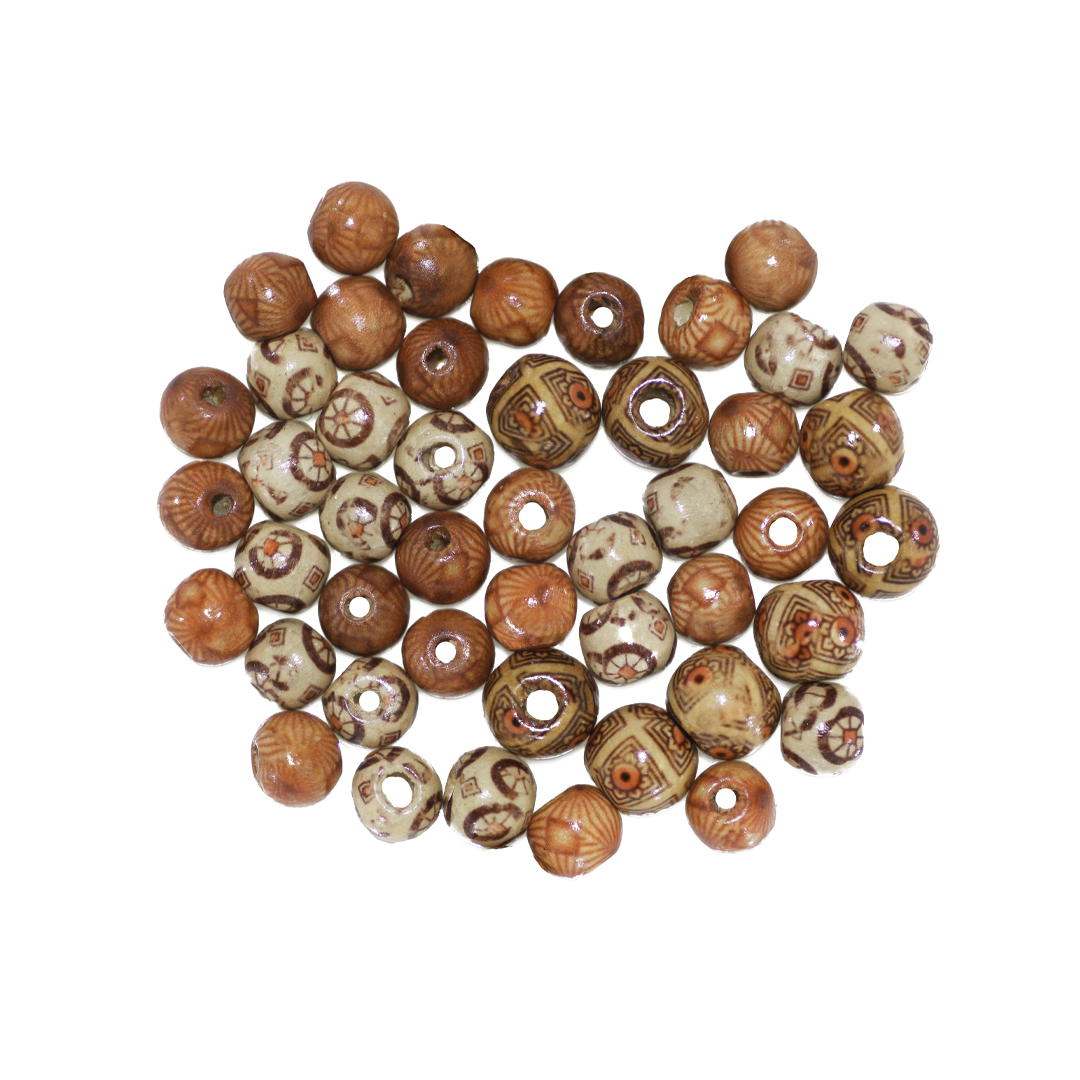 Wood Beads, Assorted Patterned, Brown, 10-12mm, Sold Per pkg of 40