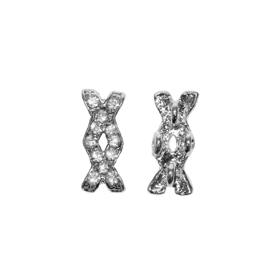 Connector, Rhinestone, 3-Holes, Bright Silver, Alloy, 17mm x 7.5mm, Sold Per pkg of 2