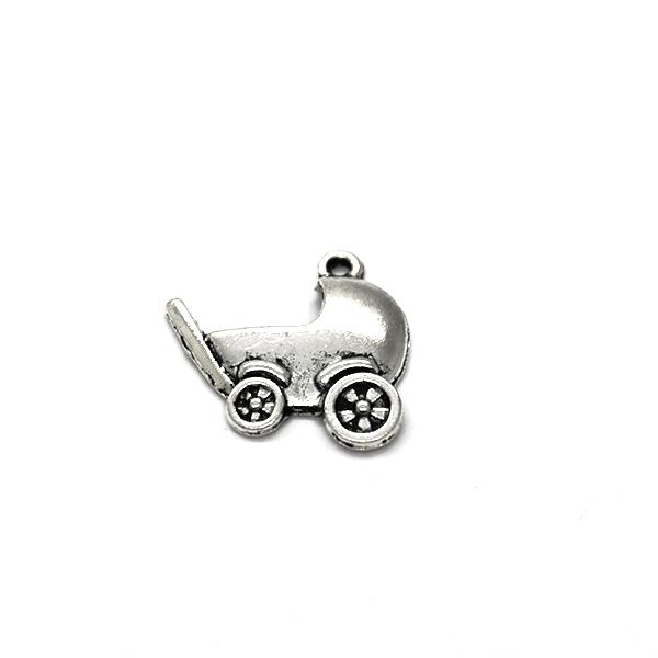 Charms, Plain Baby Carriage, Silver, Alloy, 21mm x 20mm, Sold Per pkg of 4