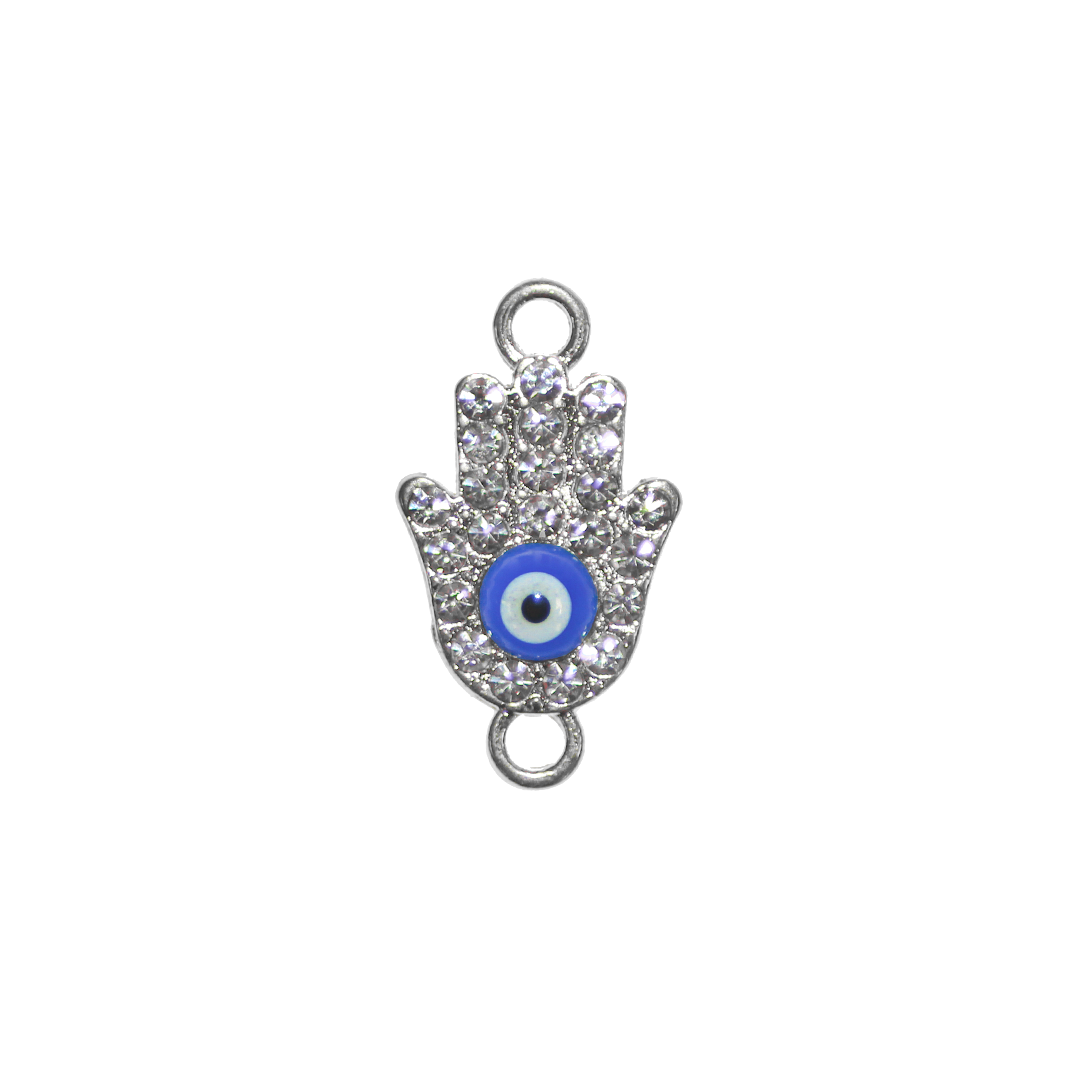 Connector, Rhinestone Hamsa Hand, Alloy, 18.5mm x 10mm, Sold Per pkg of 8, Available in Multiple Colours