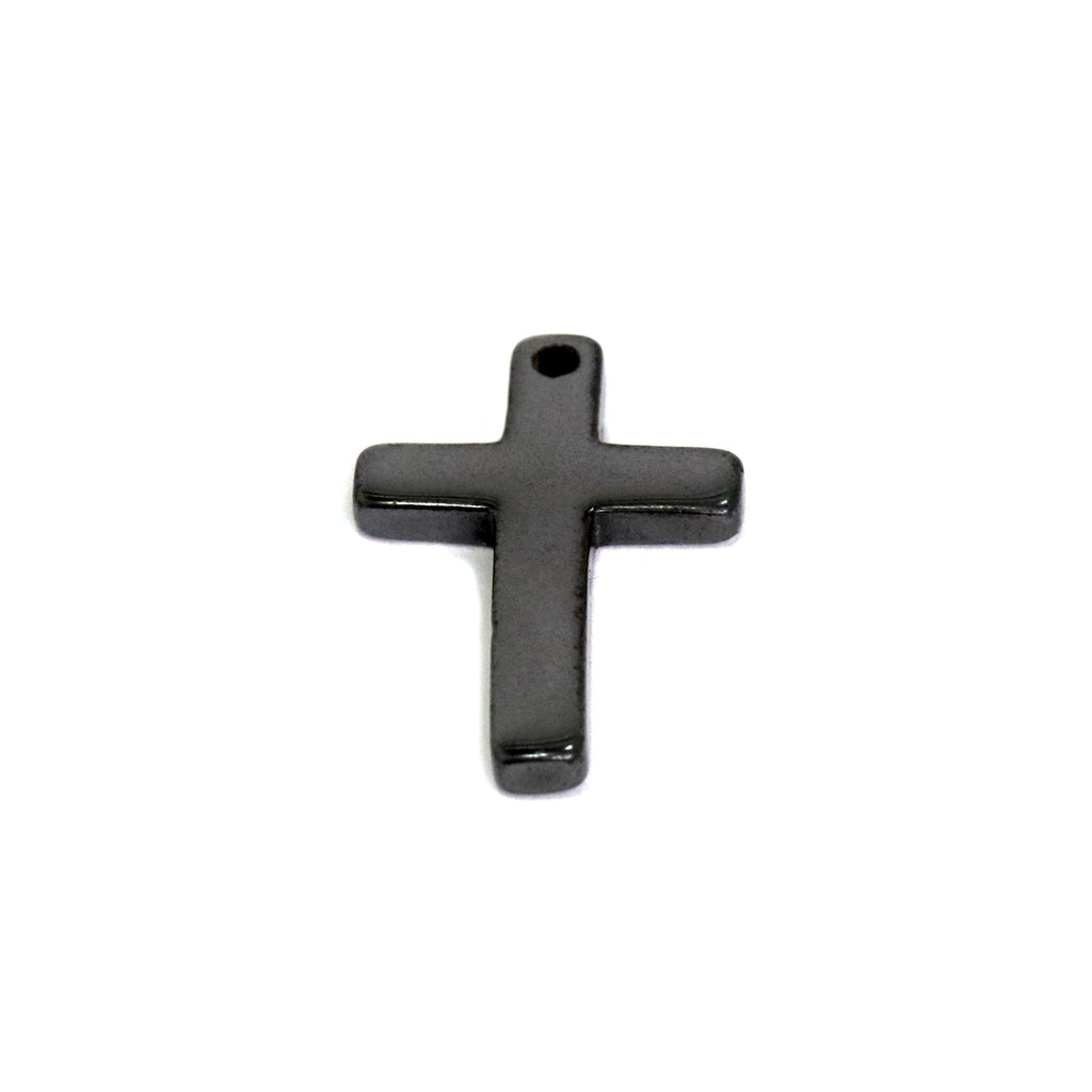 Hematite Small Cross Pendant, Semi-Precious Stone, 34mm x 23mm x 4mm, 2 pcs