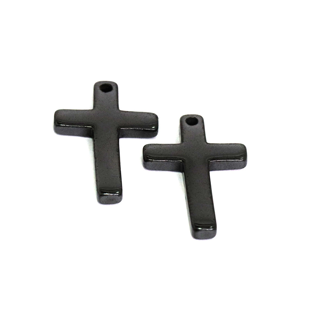 Hematite Small Cross Pendant, Semi-Precious Stone, 34mm x 23mm x 4mm, 2 pcs