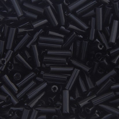 Czech Seed Beads-Czech #3, Bugle, Opaque Black