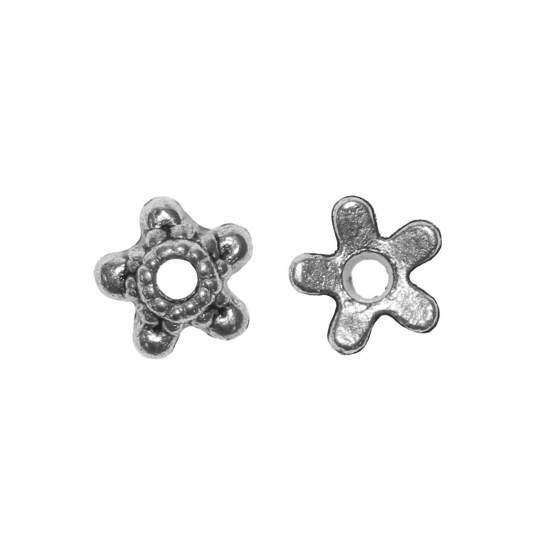 Bead Cap, Floral, Silver, Alloy, 6mm x 6mm x 2mm, Sold Per pkg of 40
