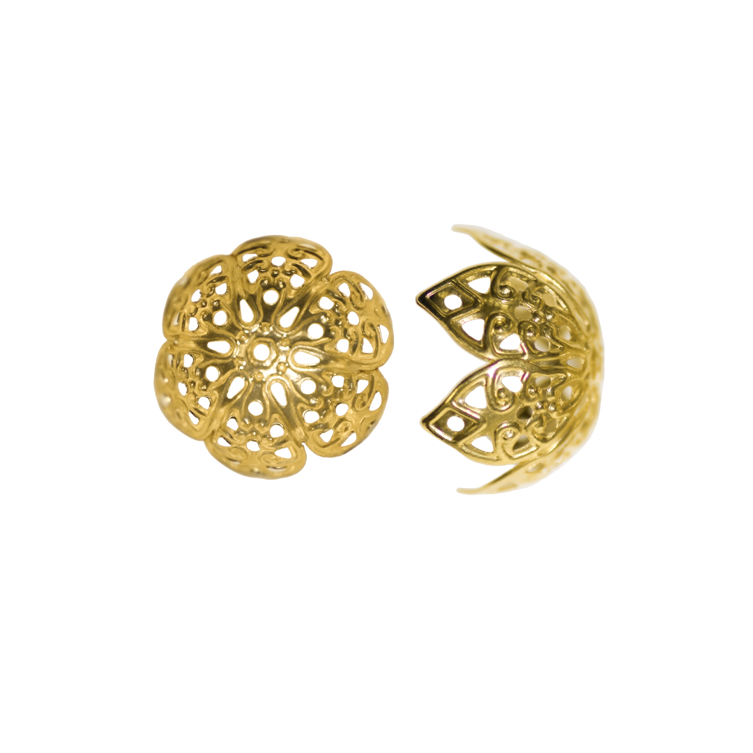 Bead Cap, Flower Dome, Gold, Alloy, 11mm x 19mm x 0.7mm, Sold Per pkg of 12