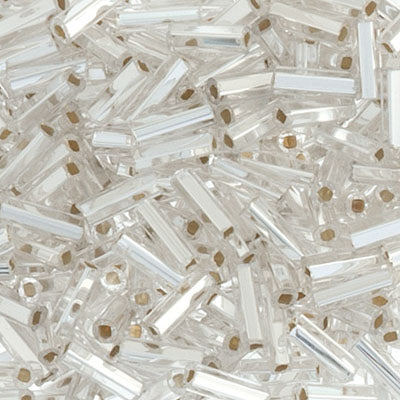 Czech Seed Beads-Czech #3, Bugle-Silverline Crystal