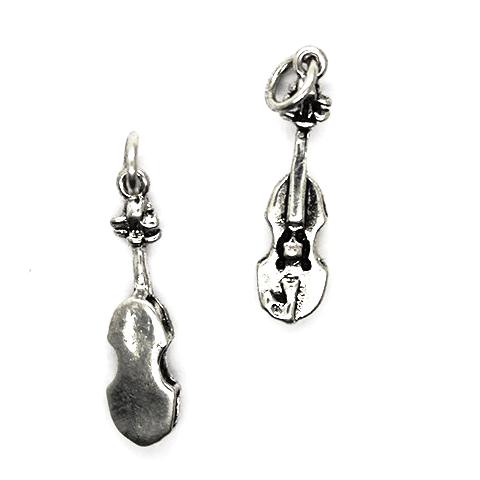 Charms, Small Violin, Silver, Alloy, 21mm X 5mm, Sold Per pkg of 6