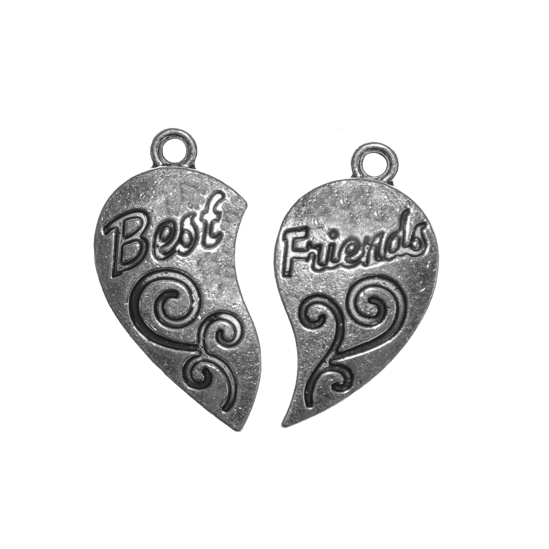Charms, Best Friends, Silver, Alloy, 28.5mm x 16mm x 2mm, Sold Per pkg of 2 pairs