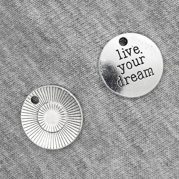 Charms, Live Your Dream Tag, Silver, Alloy, 19.5mm x 19.5mm, Sold Per pkg of 6