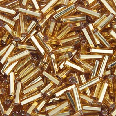 Czech Seed Beads-Czech 3/0-Bugle-Silverline Gold