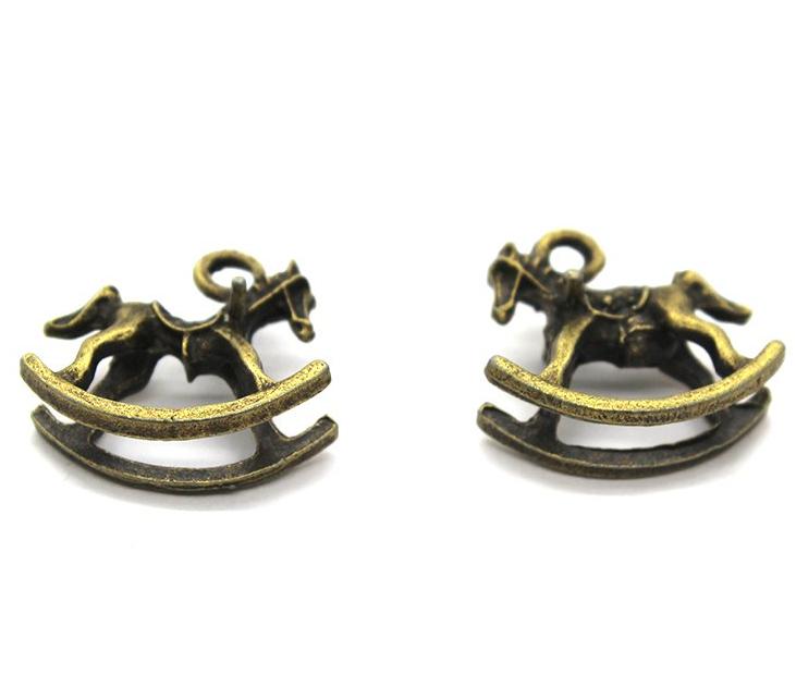 Charms, Rocking Horse, Bronze, Alloy, 21mm x 19mm, Sold Per pkg of 4