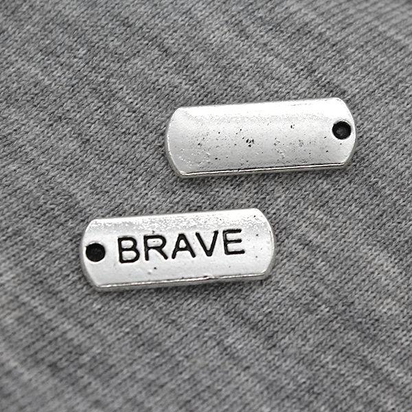 Charms, Brave Tag, Silver, Alloy, 21mm X 8mm, Sold Per pkg of 3