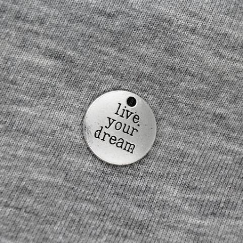 Charms, Live Your Dream Tag, Silver, Alloy, 19.5mm x 19.5mm, Sold Per pkg of 6