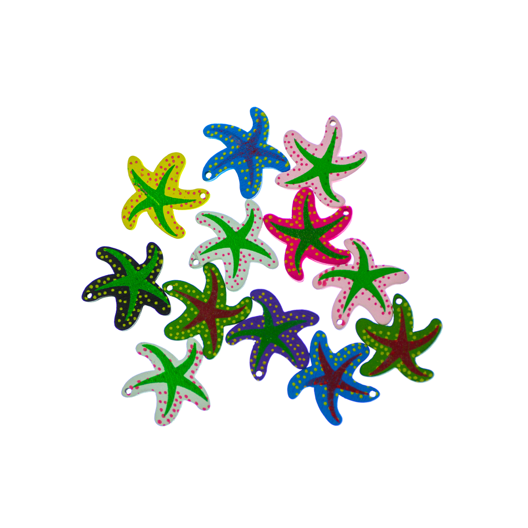 Wood Beads, Starfish, Mixed Colours, 19.8mm x 19.6mm, Sold Per pkg of 12